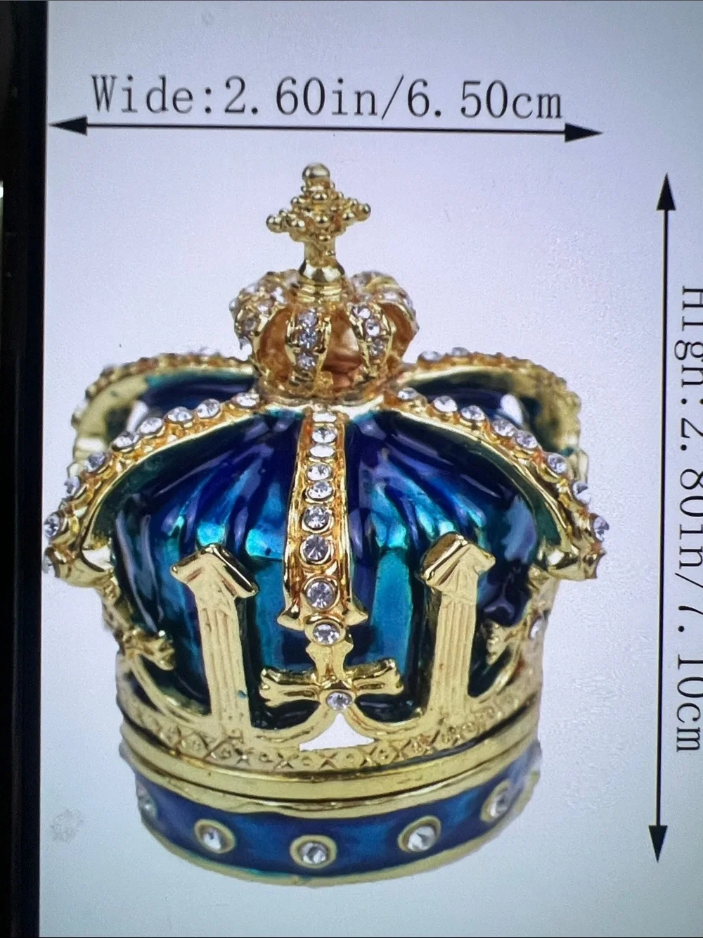 Cloisonne Blue‎ Crown Jewelry Box with Gold and Rhinestones new